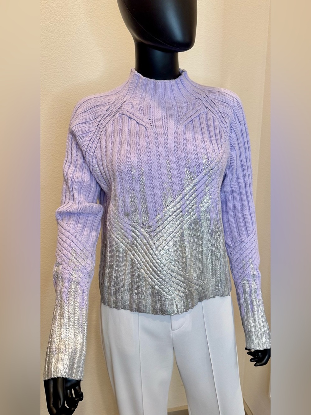 WILDFOX Lilac and Silver Ribbed Knit Sweater